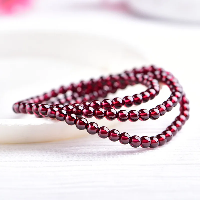 Natural Pyrope Garnet Round Stone Jewelry Deep Wine Red Garnet Stones Beads Bracelet Charms Yoga Men Women Meditation Amulet