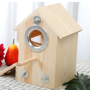 

Wood Color Simple Bird Breeding Wooden Box Creative Wall-Mounted Wooden Outdoor Bird Nest Parrot House