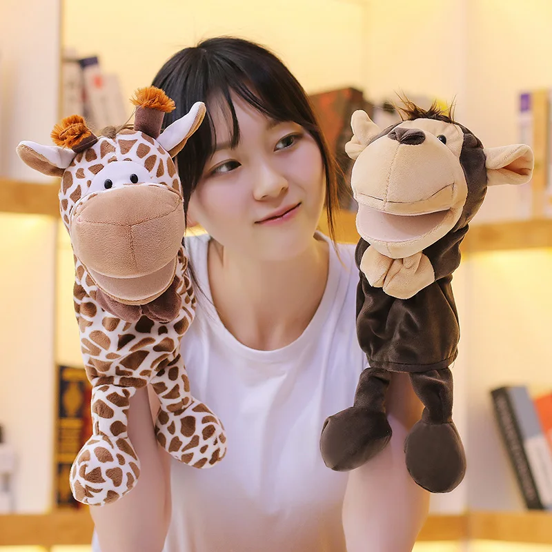 

35CM kawaii jungle animal hand puppet tiger monkey zebra elephant plush toy parent-child game prop fabric comfortable soft gifts