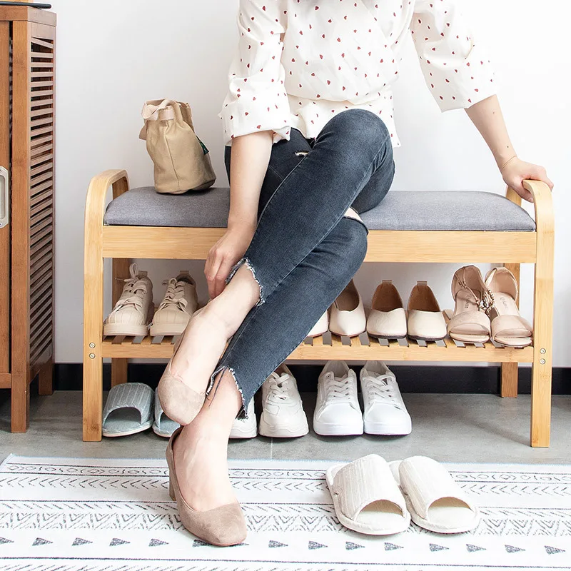 

ordic shoe changer stool creative storage shoe stool cloth stool home solid wood shoe rack