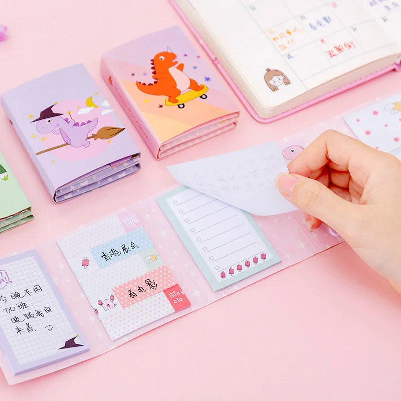 Милые Складные блокноты Kawaii Dinosaur Sticky Notes наклейки для письма детей канцелярские