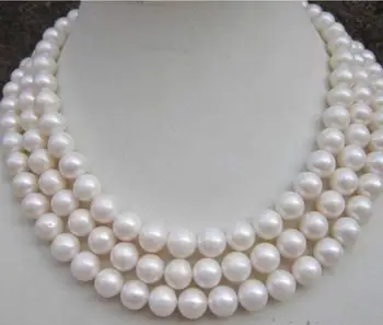 

Jewelry Free Shipping 9-10MM AAA NATURAL PERFECT ROUND SOUTH SEA WHITE PEARL NECKLACE 50"