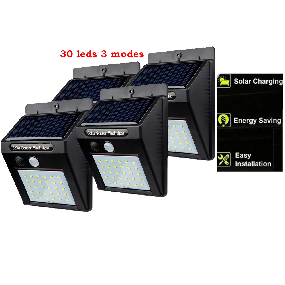 

2/4PCS 30 LED Solar Light Human Infrared PIR Motion Sensor Wall Lamp Security Outdoor Lighting Waterproof IP65 Garden Lamp for
