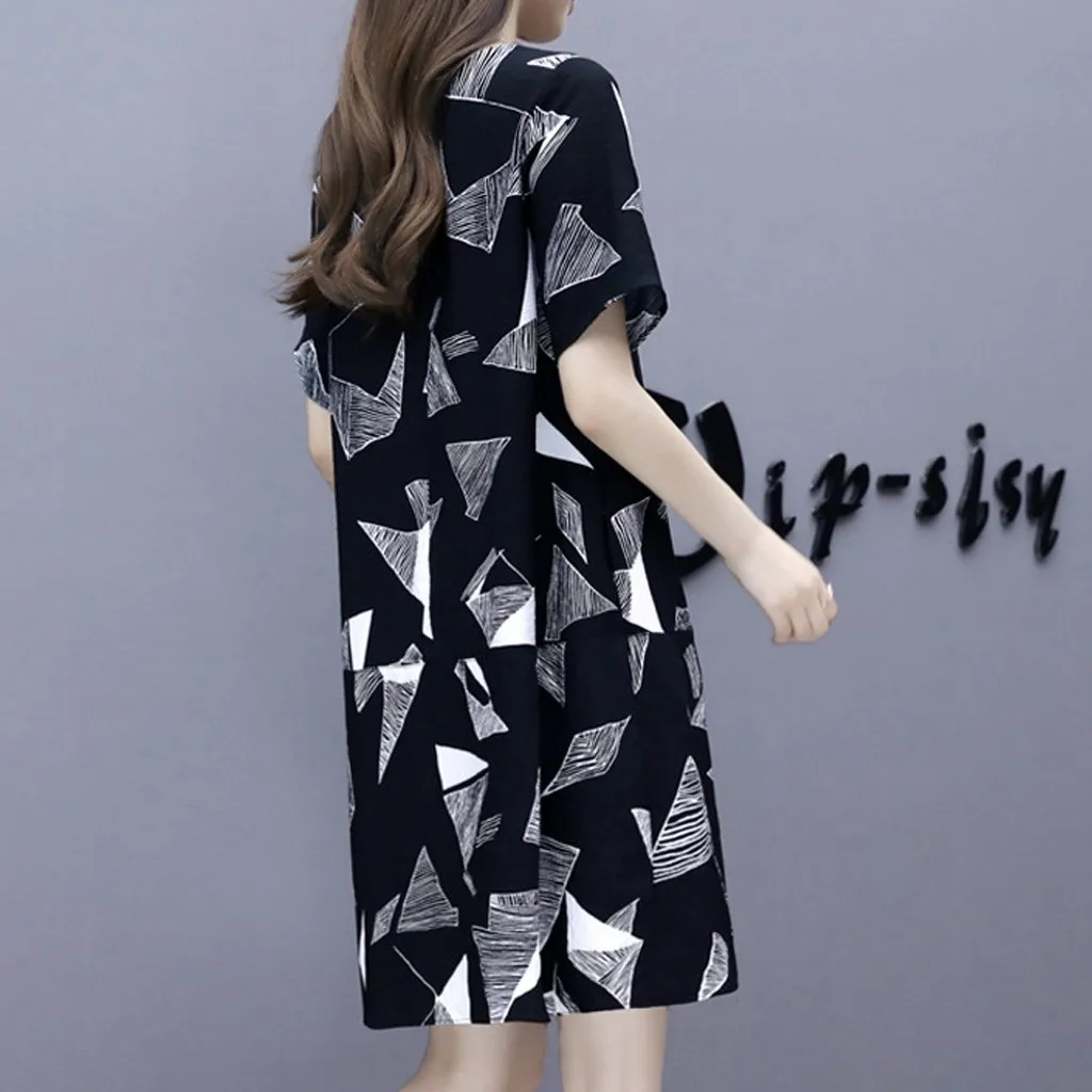 Женское повседневное свободное платье с круглым вырезом и поясом модель