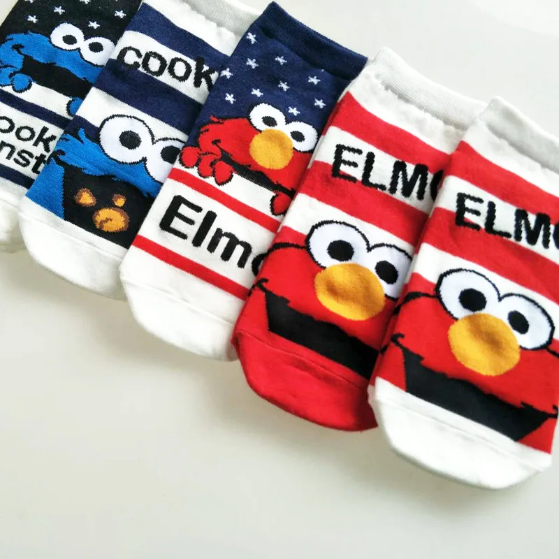 Носки с принтом «Улица Сезам»; женские хлопковые носки с милым мультяшным монстром Элмо; сезон осень-зима; Повседневные Удобные дышащие носки
