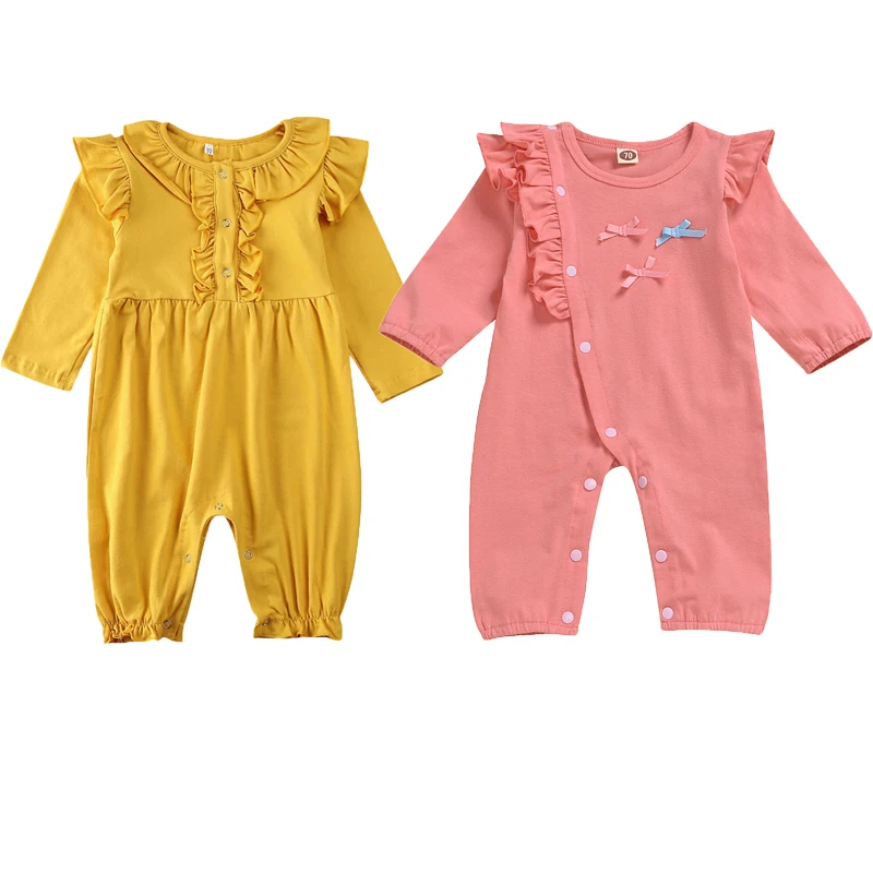 Newest Hot Newborn Infant Baby Girl Floral Long Sleeve Ruffed Bow Romper Long Sleeve Bowknot Spring Autumn Outfits 0-24M