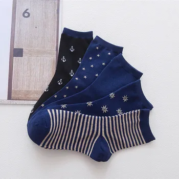 

10Pairs High Quality Men Socks Navy Stripe Anchor Star Snow Male Spring Autumn Winter Crew Sock Breathable Cotton Business Socks