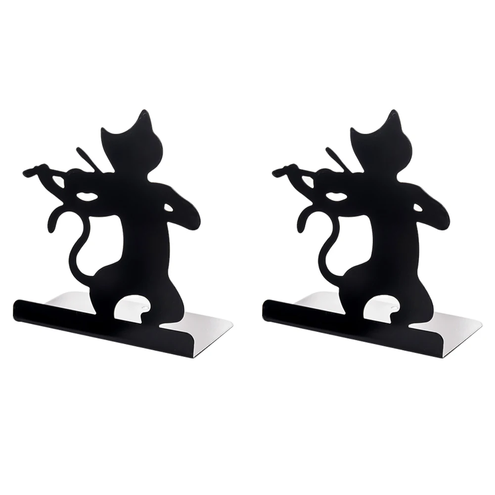

1 Pair Decorative Catalogs Free Standing Cute Kawaii Desktop Practical Non-skid Magazines Cat Bookend Home Office Iron Black
