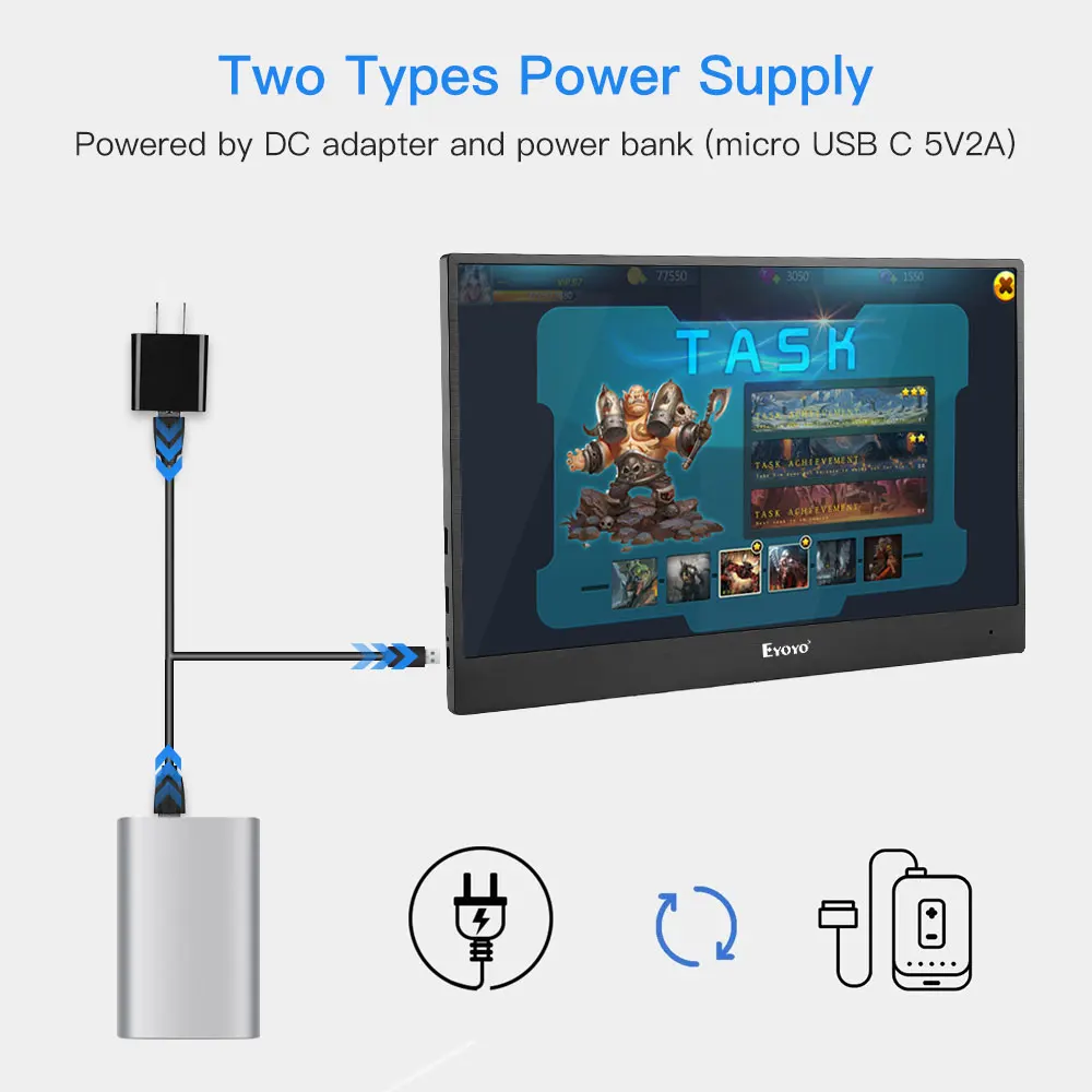 Eyoyo EM13J Portable Monitor 13.3” LED USB Type C HDMI gaming monitor ips 2560X1440 QHD Display for