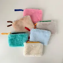 New Plush Coin Purse Winter Women Small Square Wallet Solid Cute Clutch Bag Zipper Card Purse Korean Girls Small Wallets Handbag