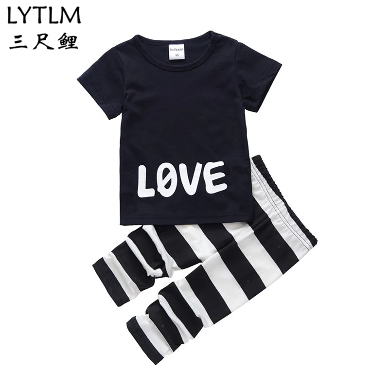 LYTLM/лето, комплект одежды для новорожденных мальчиков и девочек, хлопковая белая футболка Топ+ штаны, комплекты одежды для малышей, детский спортивный костюм - Цвет: 051