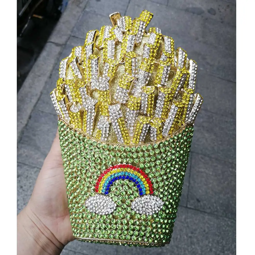 YLS дизайнерский клатч с чипсами картофеля фри, женская вечерняя сумочка с кристаллами, Модный Роскошный кошелек со стразами, дамская сумочка для свадебной вечеринки - Цвет: Зеленый