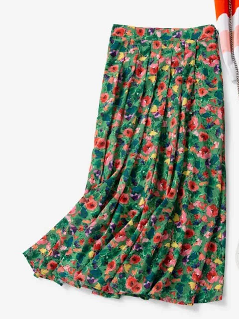 Женская юбка, осень и зима, новая маленькая Цветочная длинная юбка с разрезом