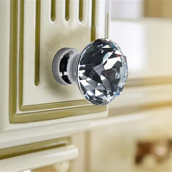 KKFENG 1PC European Crystal Handles Kitchen Cabinets Door Pulls Jewelry Armoire Bedroom Dresser Decor Crystal Cabinet Knobs