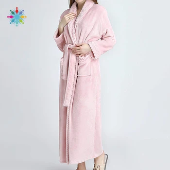 

Hot Winter Women Flannel Sleeprobe Couple Long Warm Solid Color Long Sleeve Bathrobe