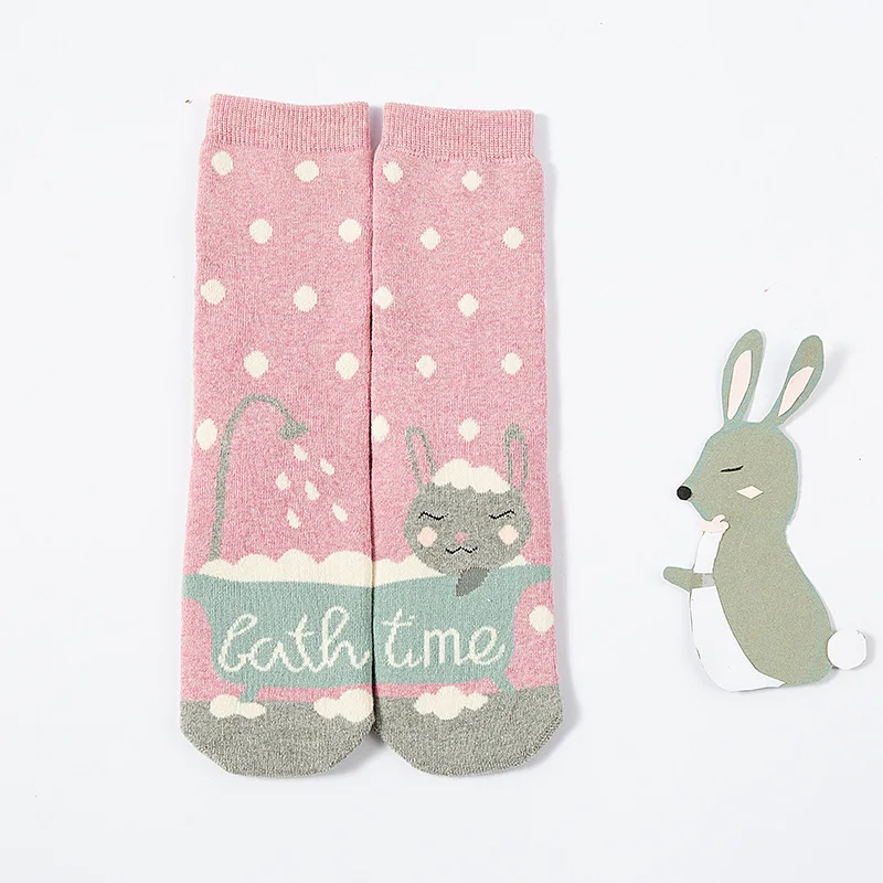 Pink Socks WPLOIKJD/осенне-зимние теплые махровые милые носки с петлями; повседневные забавные носки с рисунками животных; носки на Рождество; Calcetines; подарок - Цвет: Pink Socks