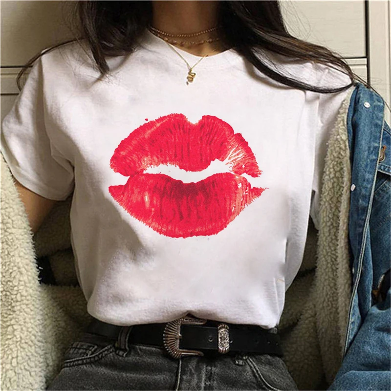 2020 Fashion Women Harajuku Flaming lips Printed T Shirt Casual Short Sleeve Women's T-shirt Soft Female T shirt