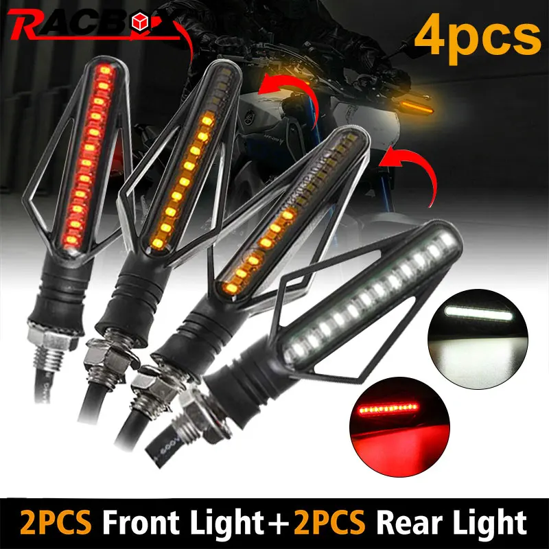 

Motorcycle LED Indicator Light Amber Flowing Turn Signal Light 12V Front White Daytime Running Light Rear Red Brake Lights DRL
