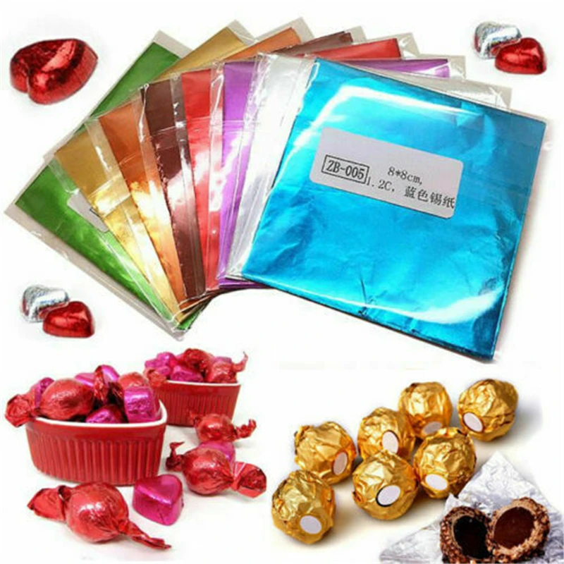 PATIKIL Foil Candy Wrappers 5x5 Inch, 100 Pcs Square Fine Grid Aluminium Foil Candy Wrapping Paper For DIY Chocolate Candies Packaging Decoration