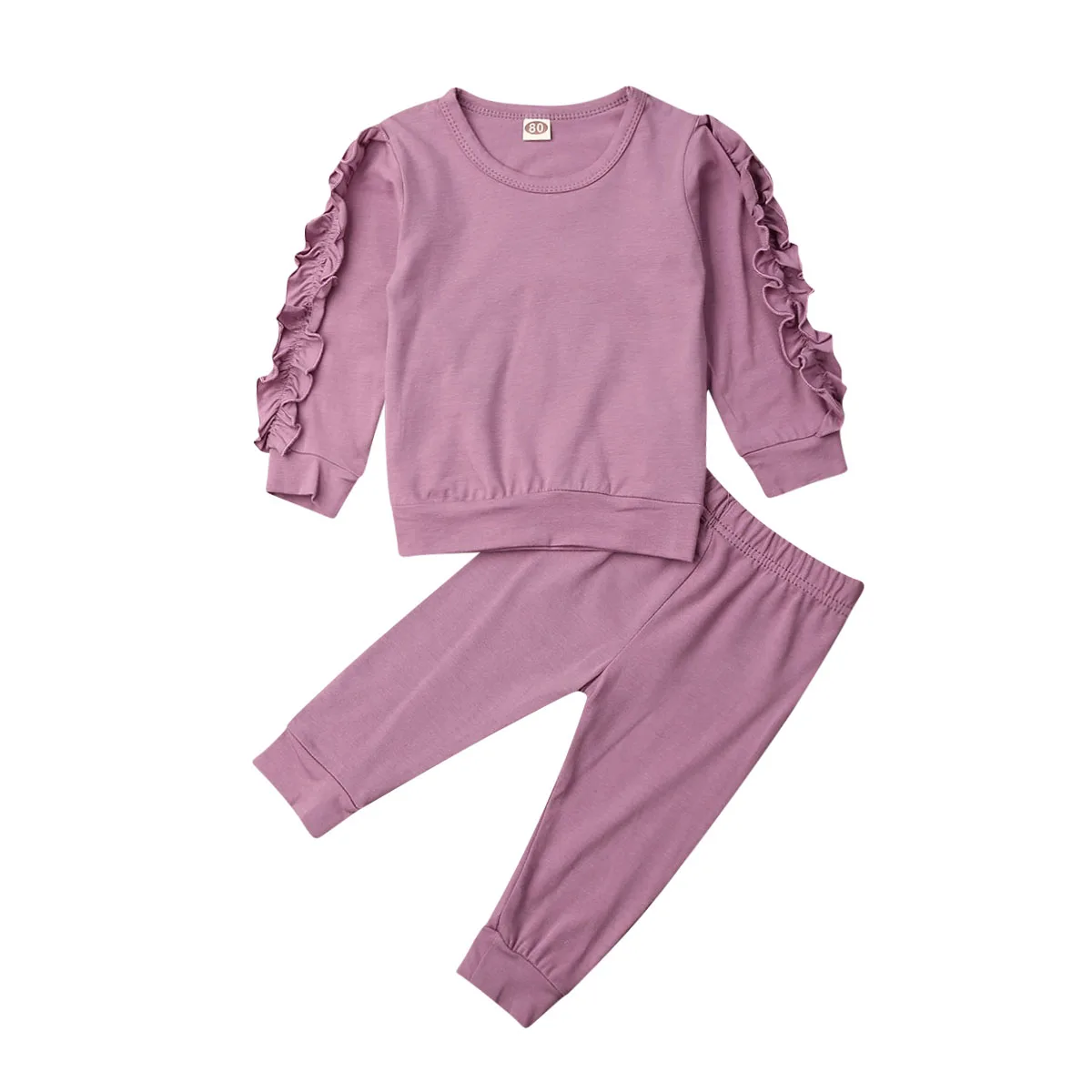 Newborn Baby Girls Ruffle Tops Leggings Pants 2Pcs Outfits Set Infant Round Neck Long Sleeve Pants Suit Winter Warm Clothing - Цвет: purple