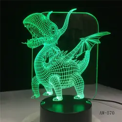 Динозавр 3D светодиодный светильник мультфильм животное настольная лампа Дети Спальня Декор спальный Ночник подарок офис свет AW-570