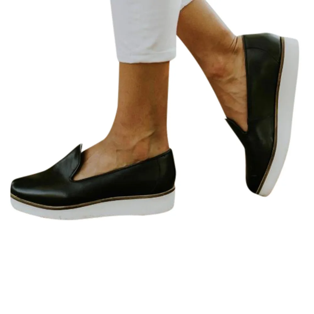 

Spring Autumn Women Wild PU Leater Single Shoes Retro WoMen Round Head Flats Shallow Mouth Platform Loafers Peas Boat Shoes
