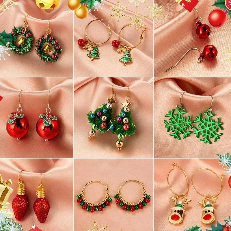 

Christmas Multiple Red Green Snowman Bells Drop Earrings for Women Girl Metal Tree Snowflake Elk Dangle Earrings Party Jewelry