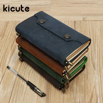 

Kicute 1pcs Genuine Leather Notebook Travelers Journal Agenda Handmade Planner Notebooks Vintage Diary Office School Supplies