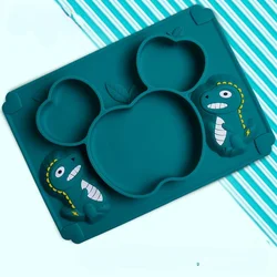Assiette à dîner en Silicone pour bébé dinosaure, assiette à grille tout en un, vaisselle pour enfants, assiette en Silicone pour bébé 