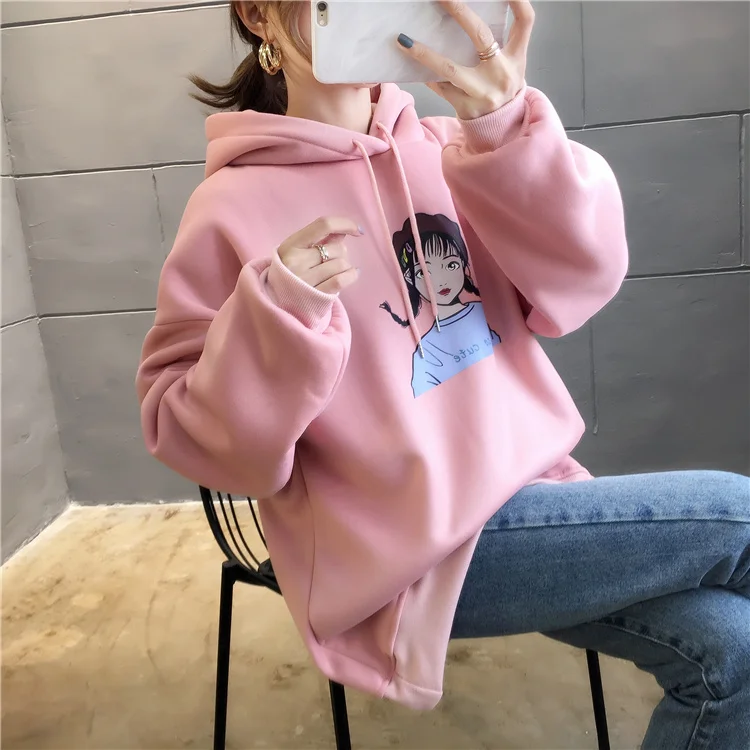 plus size streetwear sudaderas mujer oversized women clothes sweatshirt kawaii velvet thick fleece female hoodies F1146
