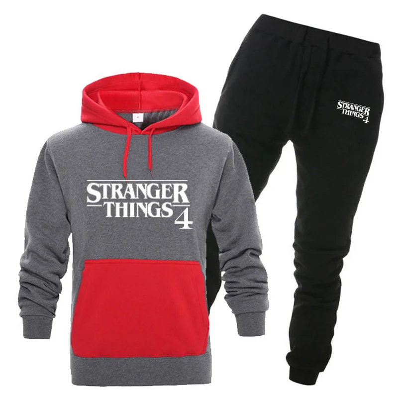 Stranger Things 4 толстовки спортивный костюм для мужчин/женщин толстовки+ Тренировочные Брюки Мода Хип Хоп Harajuku с капюшоном флис Толстовка