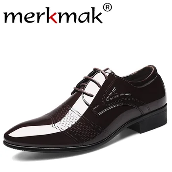 

Merkmak Men Business Formal Shoes Classic Lace-up Dress Shoe 2019 New Breathable Office Footwear Big Size Party Wedding Footwear