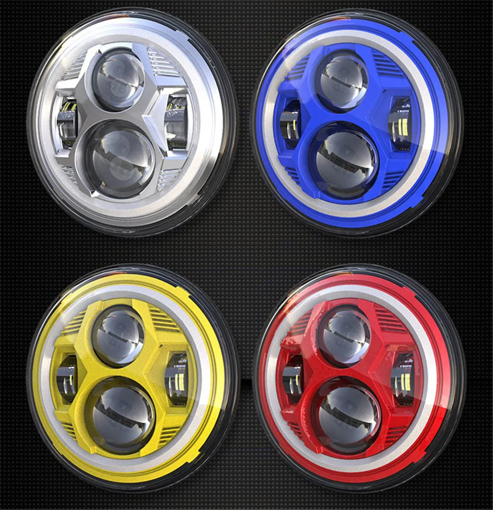 Motorcycle 7inch LED Headlight 7" H4 LED DRL Halo Ring Amber Turn Signal Headlam