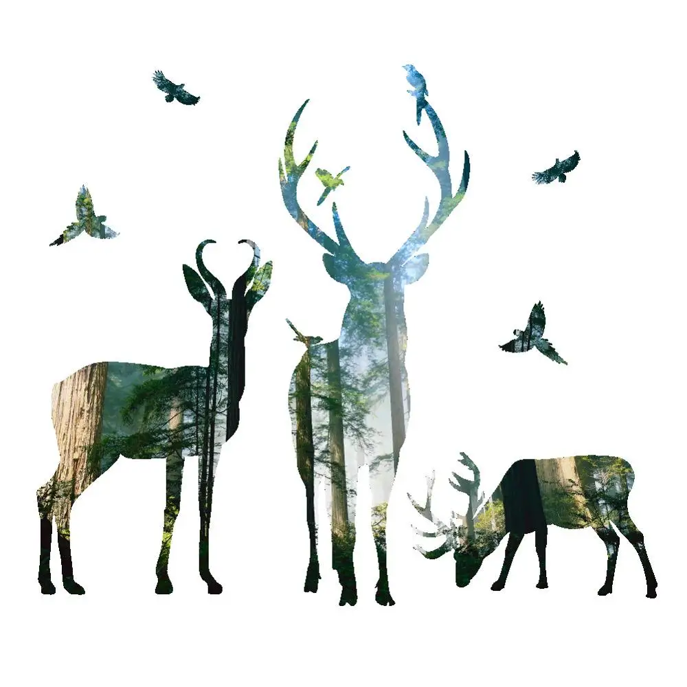 

forest deer wall stickers home decor living room office decorations 3d effect wall decals pvc mural art diy poster wallpaper