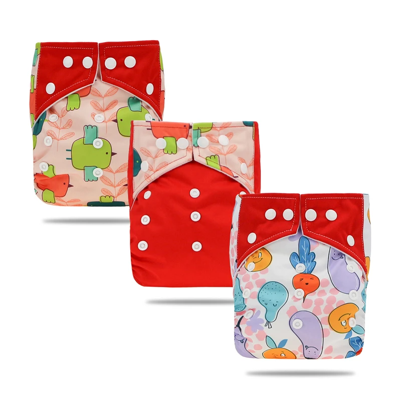 

3pcs/set Cloth Diaper Pocket 2020 New Washable &Reusable Baby Nappy Print Adjustable Baby Diaper For 0-4 Years Baby