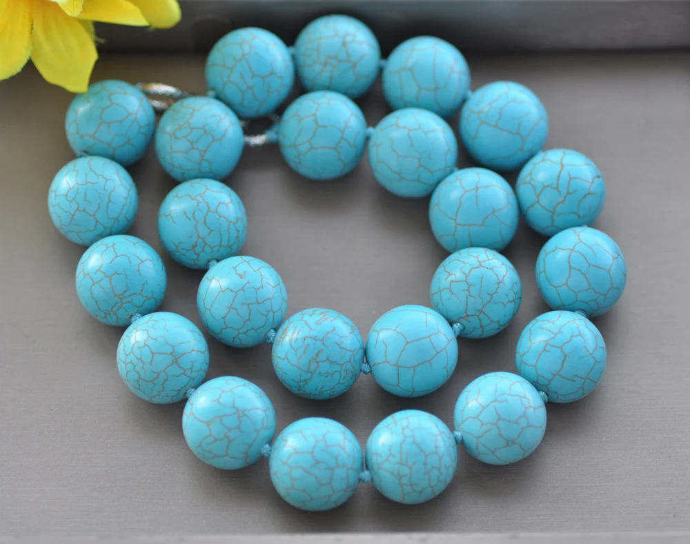

Z10610 22" 20mm Blue Round Turquoise Bead Necklace