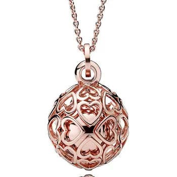 

New 925 Sterling Silver Necklace Openwork Harmonious Rose Hearts Chime Necklace Fit Pandora Bead Charm Diy Jewelry