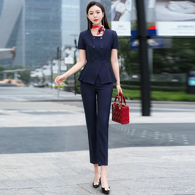 Formal OL Style Pantsuits for Women Business Work Wear with Scarf