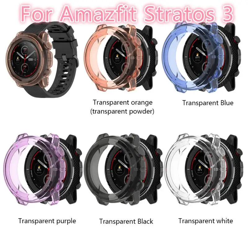 

For Amazfit Stratos 3 Transparent Sleeve Smart Sports Watch Wear-resistant Case Comfortable TPU Soft Watch Cover TXTB1