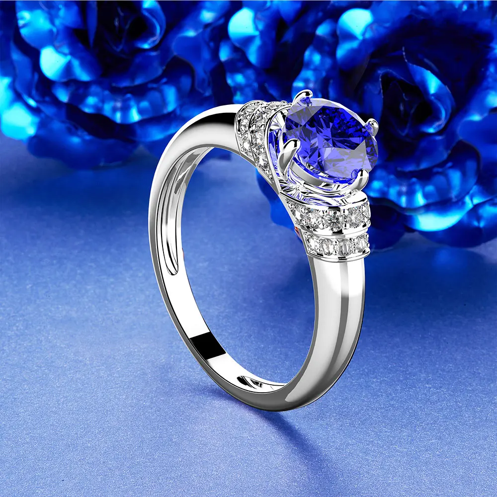 Мода 925 пробы Серебряное кольцо с драгоценным камнем Аметист Изумрудное кольцо натуральный для ювелирные изделия кольцо с синим сапфиром Обручение Вечерние