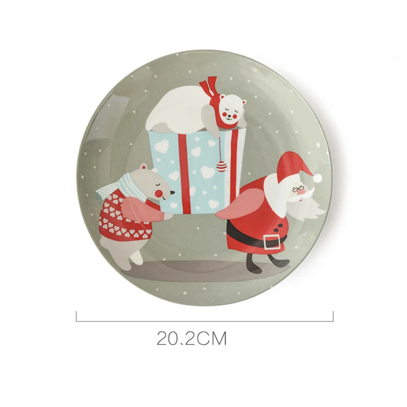 6 inch Christmas Santa Bone china dinner plates cartoon snacks cake dessert Steak plate western fruit dish New Year's gift - Цвет: D