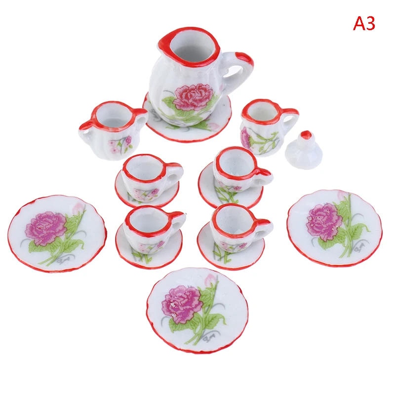 1Set Ceramic Scale 1:12 Doll House Miniature Porcelain Tea Cup Set Tableware Kitchen Dollhouse Teapot DIY Toys 23