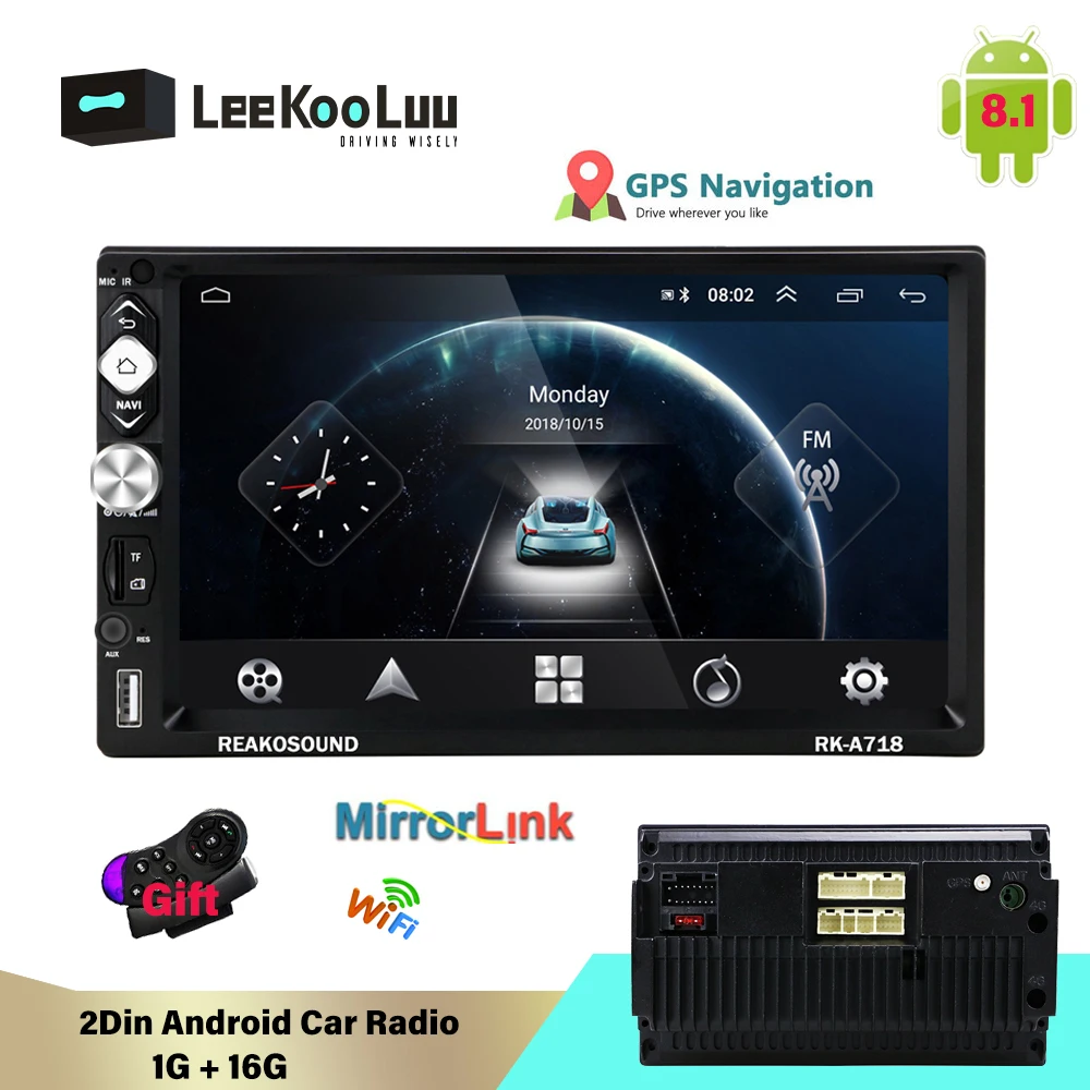 

LeeKooLuu 2 Din Android 8.1 Car Radio 7" Autoradio GPS Wifi Mirrorlink Bluetooth AUX USB Audio Video MP5 Car Multimedia Player