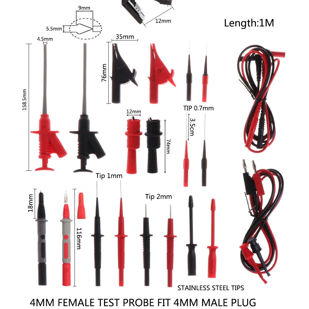 

22pcs Multimeter Car Test Accessory Set 4mm Lead Cable Alligator Clips Probe Kit
