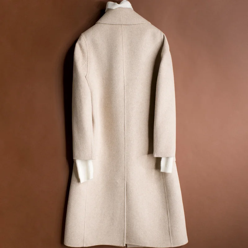 Осенне-зимнее высококачественное двустороннее кашемировое пальто Женская шерстяная куртка плюс размер Свободное длинное шерстяное пальто женский однотонный кардиган