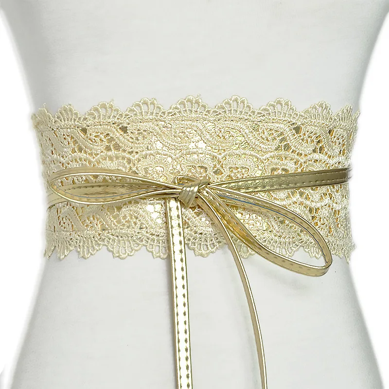 Black White Wide Corset Lace Belt Female Self Tie Obi Cinch Waistband Belts for Women Wedding Dress Waist Strap 220cm