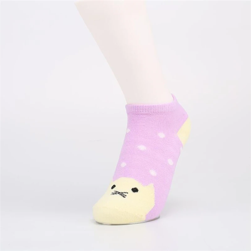 1 пара, женские носки-Башмачки из полиэстера и хлопка, милые женские Носки с рисунком котенка, медведя, короткие носки дышащие комфортные носки - Цвет: 5