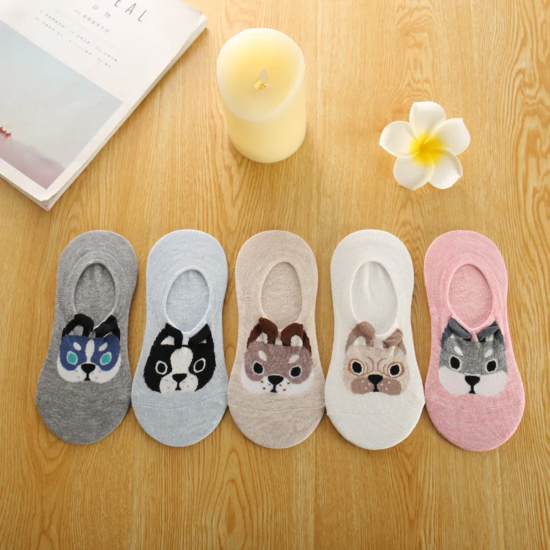 Women's Hidden Socks Summer Thin Cute Stereo Cartoon Dog Low-Cut Short Socks Silica Gel Anti-slip Female Cotton Socks