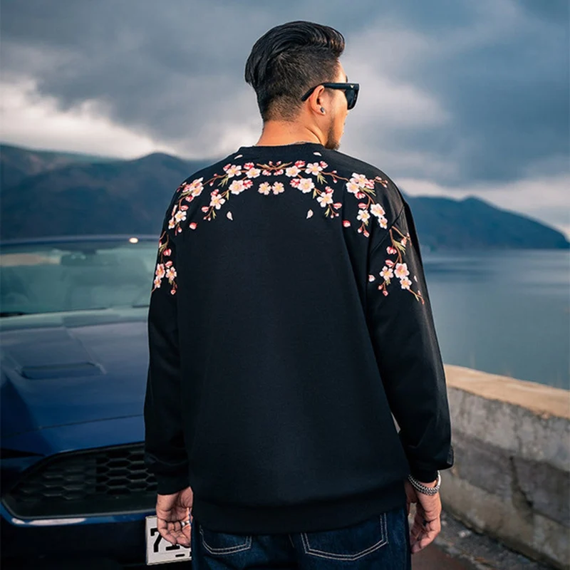 Chunqiu Tide brand fat men's sweater loose casual round neck top plus fat plus size flower embroidery long sleeves 7x130kg