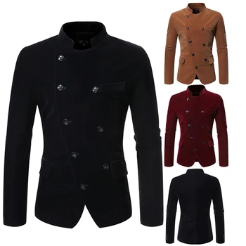 

Brand Mens Blazer Winter Standing Collar Suit Jacket Solid Slim Blazers England Style Double Breasted Warm Wool Coats
